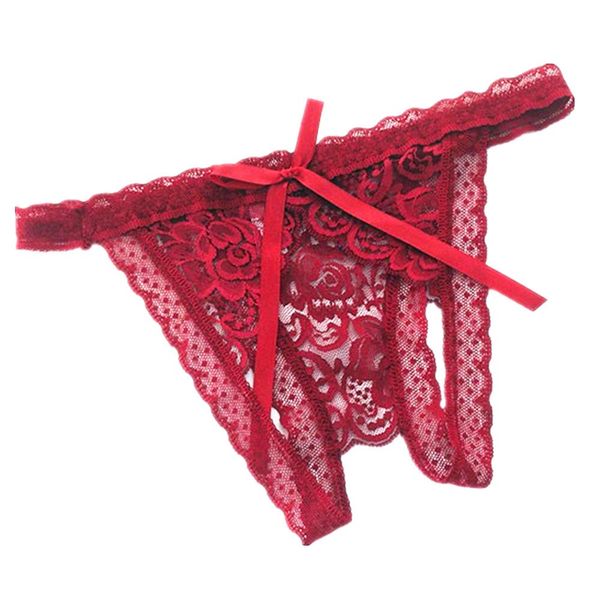 Baoqishan Sexy Underwear, Women's Thong Panties, Extreme Lingerie, Perforated, See-Through, Women's, Cute, Lace Underwear, winered, Free Size