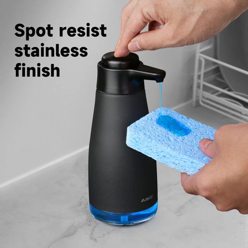 AIKE 15oz Soap Dispenser Manual Pump, Stainless Steel Washing up Liquid Dispenser for Kitchen Dish Matte Black