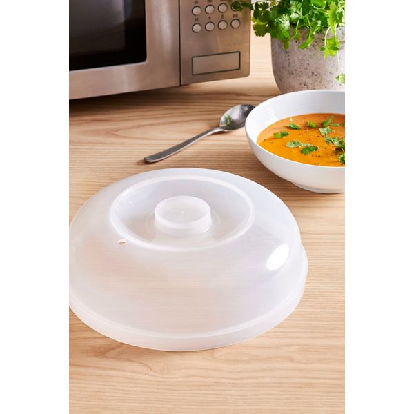 GastroMax Clear Microwave Cover for Food 25cm Wide w/ Air Vent - BPA Free Plastic Food Safe Microwave Oven Plate Cover - Dishwasher Safe Microwave Food Cover Max 100 Degrees Celsius Heat Resistance