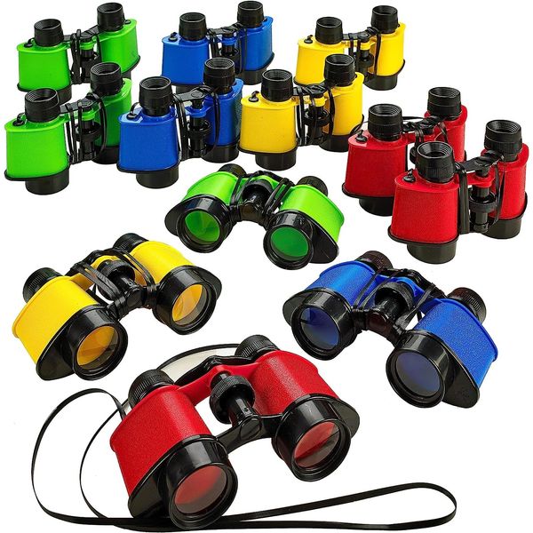 Kicko Pack of 12 Binoculars Toy for Kids - 3.5"x5" Kids Binoculars for Bird Watching and Jungle Pretend Play - Forest Guard Costume - Safari Party Favors and Educational Adventure Gifts for Children