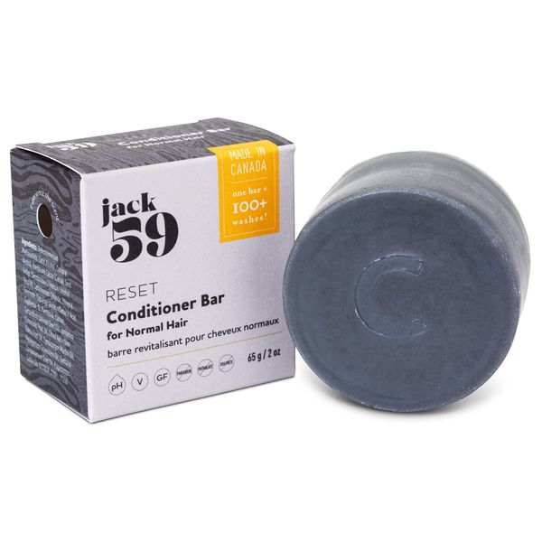 Jack59 Reset Conditioner Bar for Fine Hair - with Activated Charcoal, Vegan, pH Balanced, Gluten Free, Cruelty Free, Sulphate Free, Eco-Responsible, Made in Canada, 100+ Washes, 2 oz