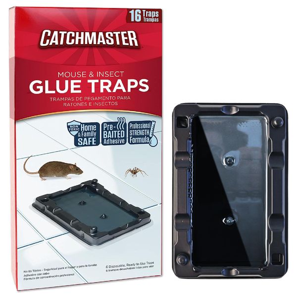 Catchmaster 16-Pack Pre-Scented Glue Traps - Pet Safe Pest Control for Mice, Insects in Home & Garage