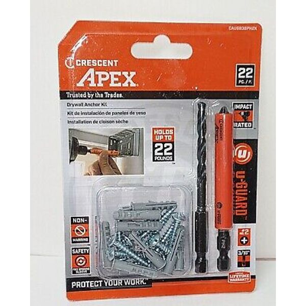 Crescent Apex 22 Piece Drywall Anchor Installation Kit CAUGB3BPH2K  Brand New