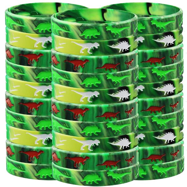 ENKUY 30 Pack Dinosaurs Silicone Wristbands Bracelets Dinosaurs World Style Party Supplies for Dinosaurs Theme Party Birthday Gift Favors Gifts Bags Stuffer, 3 Colors…