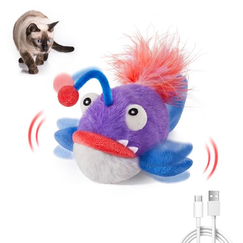 Potaroma Cat Toys Flapping Fish, Interactive Realistic Anglerfish Toy Stuffed with Catnip and Crinkle Paper Hangable Design for Bored Indoor Kittens 5.5 Inches