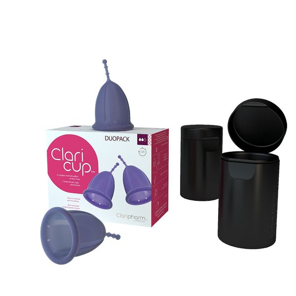 Claripharm - Duopack Two Antimicrobial Menstrual Cup Size 2 - Comes with Its Carrying & Disinfection Box - The Softness Period Cup