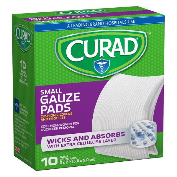 Curad Non-Woven Pro-Gauze, 2" x 2", 10 Count, Pack of 6