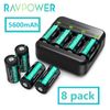 RAVPower 8 Pack Rechargeable CR123A Lithium Batteries 3.7V with Battery Charger