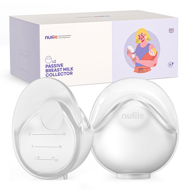 Nuliie Natural Sucking Breast Milk Collector Silicone, Wearable Hands Free Breast Pump with Leak-Protection, Invisible Milk Catcher for Breastfeeding, Milk Collector for Breastmilk- 3oz/90ml 2 PCS