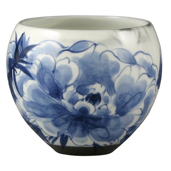 Kyo Ware ASK-05 Kiyomizu Ware Tea Cup White 3.5 inches (9 cm) Diameter Ceramic Kiln Tea Cup (Presentation Box), Dyed Peony