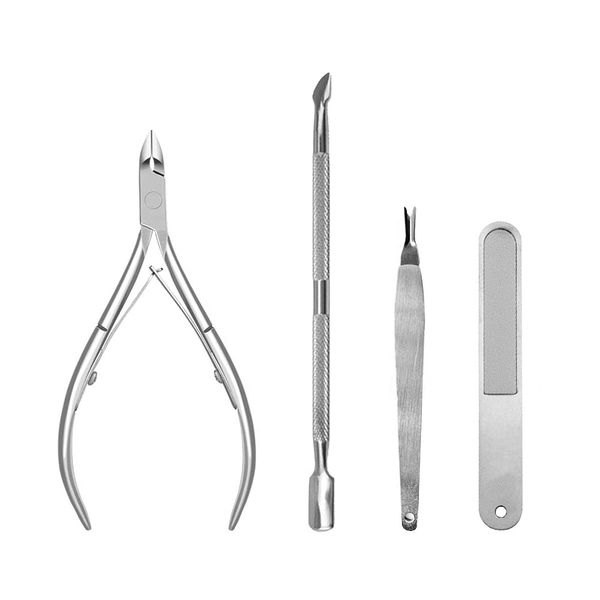 YFFSFDC Cuticle Nipper, Cuticle Pusher, Cuticle Cutter, Nail File, Set of 4, Cuticle Care Tool, Nail Nipper, Cuticle Remover, Cuticle Treatment, Cuticle Nipper, Pusher Tool Set