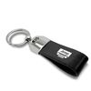 Jeep Grill Logo Black Leather Strap Chrome Metal Key Chain