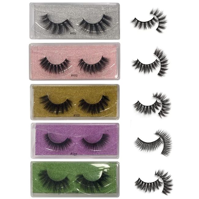 5 Pairs False Eyelashes Strip Lashes Natural Wispy Fluffy Faux Mink Lashes Pack Soft Reusable Fake Eyelashes (Pack of 5 (more styles))