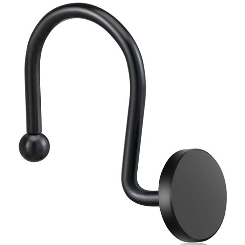 CHICTIE Black Shower Curtain Hooks, Rustproof Shower Curtain Rings for Bathroom, Metal Shower Hooks for Shower Curtain Rod, Modern Decorative Shower Curtain Hangers Set of 12, Round Heavy Duty Design