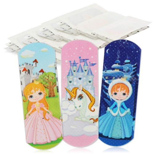 COM-FOUR® 40x Water-repellent plasters for children - Colourful plaster strips for children - Plaster set with princess and unicorn motifs - Clinically tested (Princess)