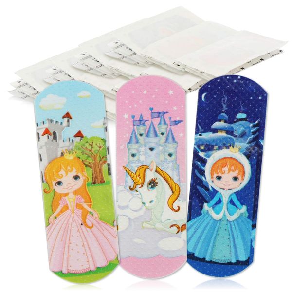 COM-FOUR® 40x Water-repellent plasters for children - Colourful plaster strips for children - Plaster set with princess and unicorn motifs - Clinically tested (Princess)