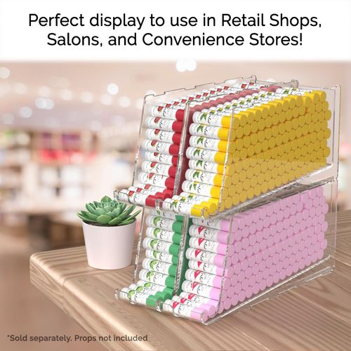Marketing Holders 2 Pack Clear Acrylic Lip Balm Dispenser Freestanding Large Display for Lipsticks Glosses Chapsticks or Essential Oils on Makeup Counters or in Salons and Spas