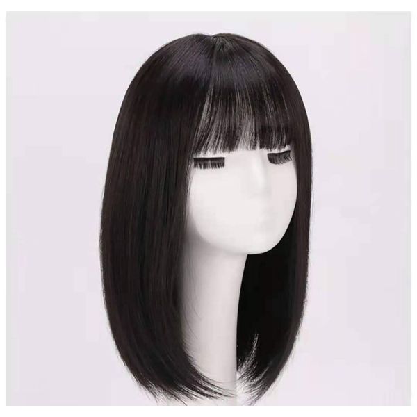 YIRU Bob, Fully Hand Planted, Women's Full Wig, Bangs, 100% Human Hair, Women's Clothing, Wig, Whorling, Partition, Medical Use, One-Touch Pin, Circular Hair Loss Disease, Thin Hair - Chestnut