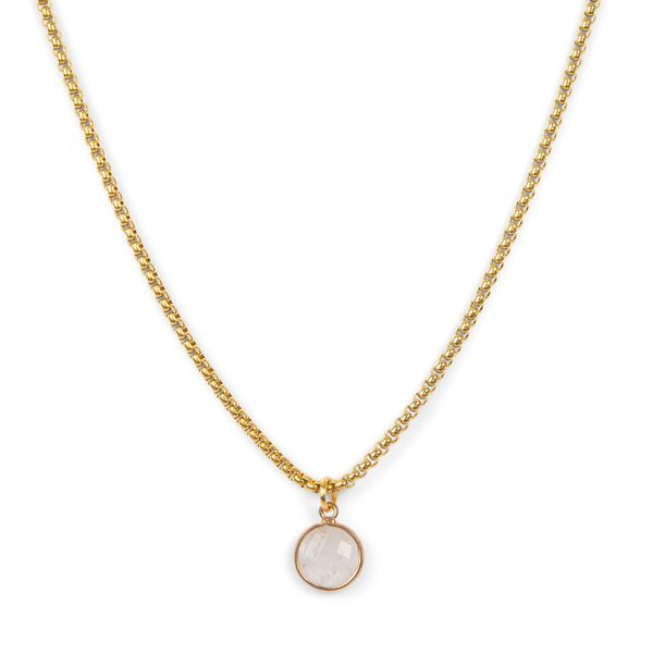 Classic Gold Stone Pendant Necklace - Rose Quartz