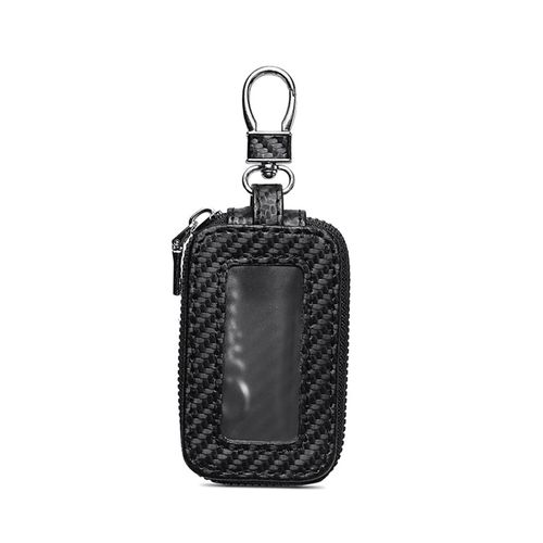Zeathery Key Fob Holder, Visual Design PVC Portable Key Chain Case, Decorative Pendant, for Most Cars (Carbon Fiber Black)