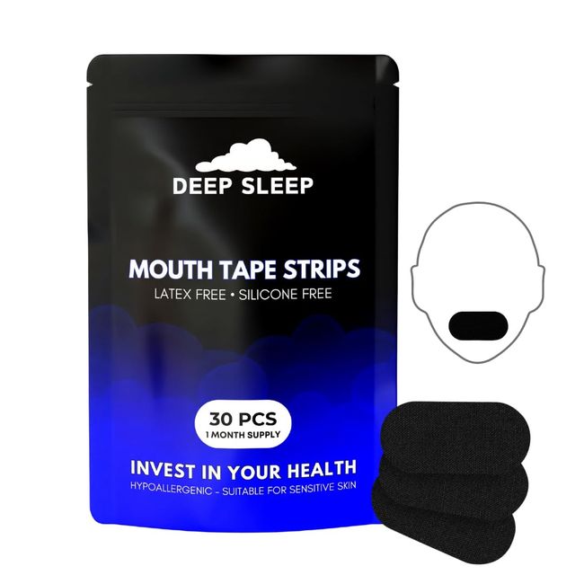 Deep Sleep Mouth Tape (Black) - Improved Nasal Breathing, Snoring Aid, Strong Yet Gentle Adhesion, Mouth Tape for Sleep, Snoring Strips, Stop Snoring Sleep Enhancer (30 Strips)