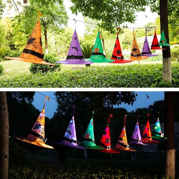 Halloween Witch Hat Lights 40Pcs Hanging Glowing LED Witch Hats Decor