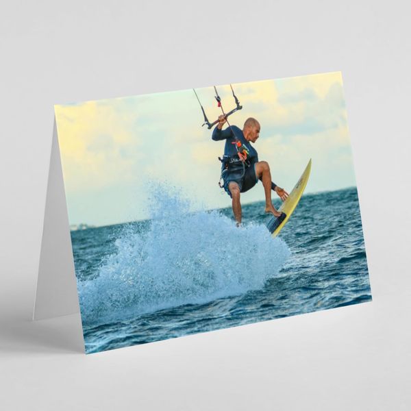 Male kite surfing birthday card