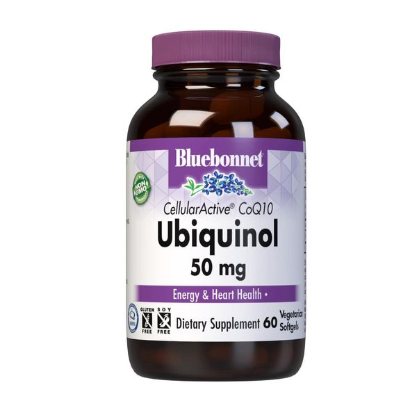 Bluebonnet Nutrition Cellular Active CoQ10 Ubiquinol 50 mg Vegetarian Softgels, Heart Health & Cellular Health, Ubiquinol from Kaneka, Non GMO, Gluten Free, Soy Free, Milk Free, 60 Vegetarian Softgels