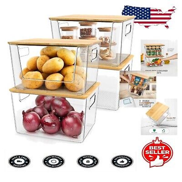 Versatile Clear Plastic Kitchen Organizer Bins – Set of 4 for Efficient Storage