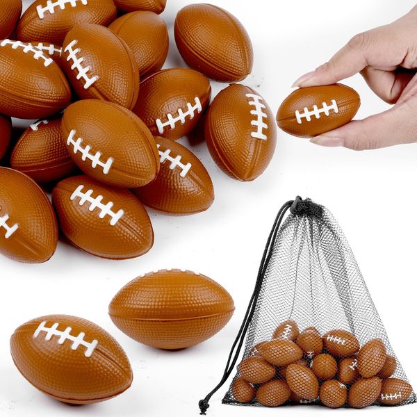 Aodaer 24 Pack Mini Football Stress Balls with Drawstring Mesh Bag Fidget Toys for Adults Soft Foam Balls for Sports Party Favor Gifts