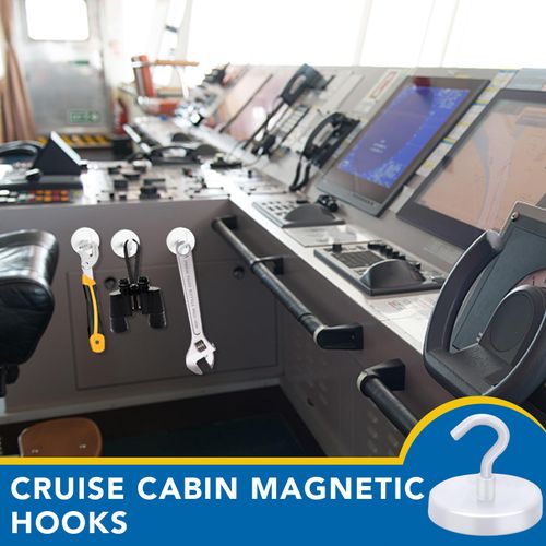 LOVIMAG Magnetic Hooks for Cruise Cabins, 150Lbs Cruise Magnets, White Magnetic Hooks Heavy Duty for Hanging, Refrigerator, Grill-4 Pack