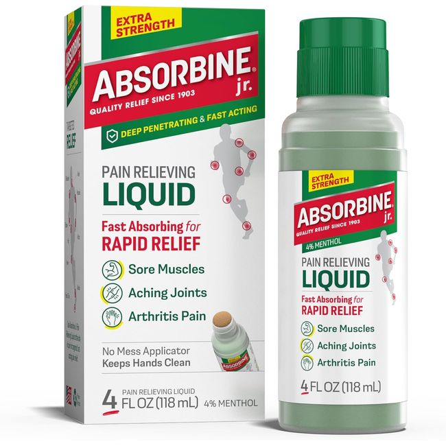 4 OZ Absorbine Jr Plus Pain Relieving Liquid Roll-On Liquid Pain Reliever NEW