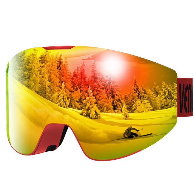 VENNERLI Skibrille mit Double Lens für Damen und Herren Skibrille für Brillenträger Anti Fog UV Schutzbrille für Outdoor Aktivitäten Skifahren Snowboard Augenschutz（Flamme Farbbeschichtung）