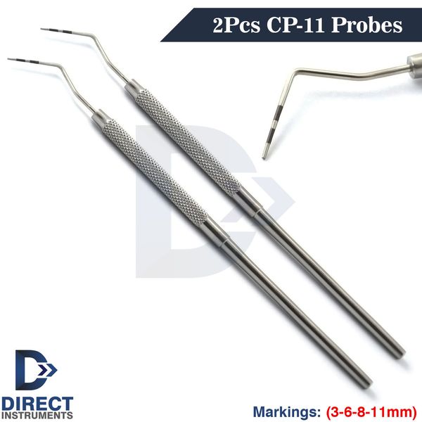 2Pcs Dental Probe CP11 Color Marking 3-6-8-11 Periodontal Diagnostic Examination