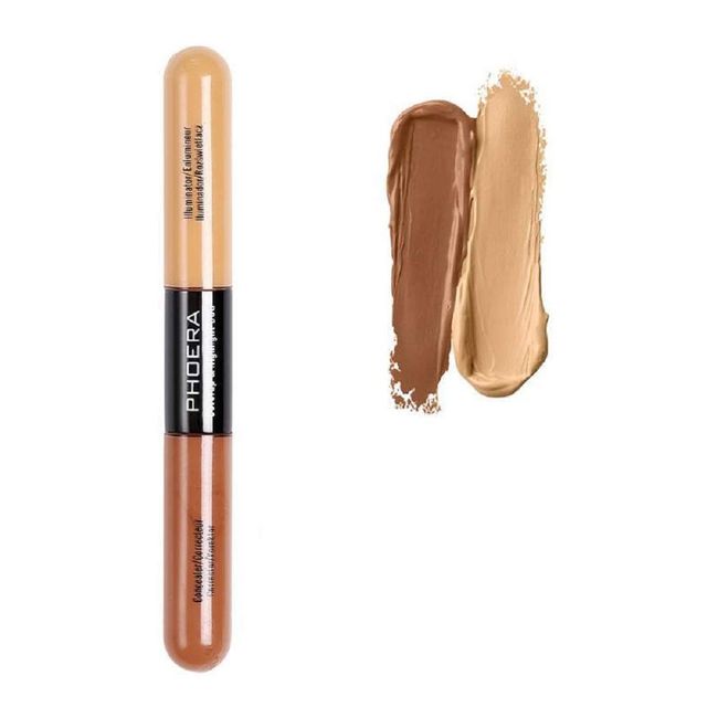 AQUAPURITY PHOERA® Sculpt & Highlight Concealer Contour Foundation Oil Control Face Contour Dual Face Shadow Repair Make Up (103 CARAMEL/VANILA)