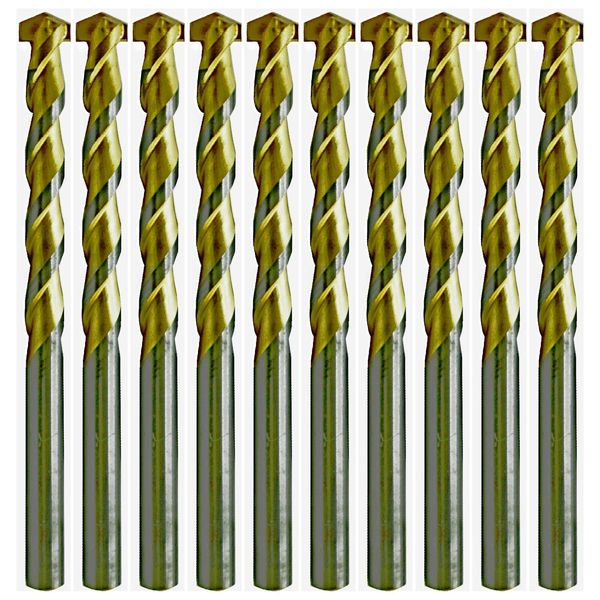 Masonry Drill Bit Set 3/16" Carbide Tip Titanium Drill Concrete Brick Rock-10Pcs