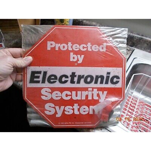 Home Security Sign from Safety 1st, Inc., 1994, with Metal Mounting Pole, New