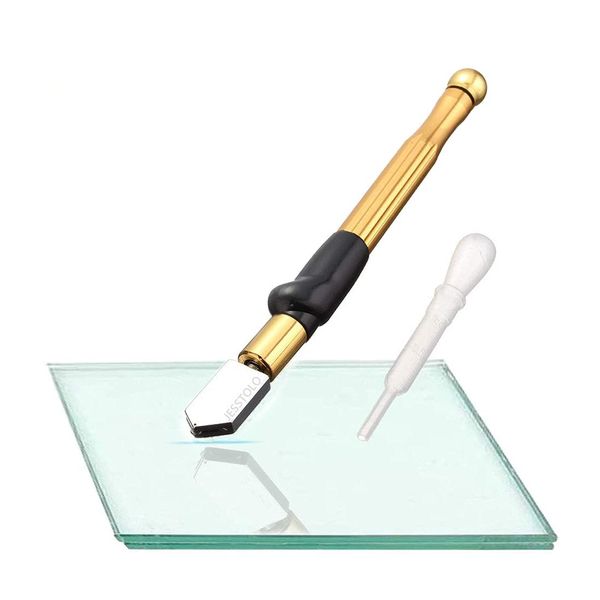 Professional Glass Cutter, JESSTOLO Carbide Tungsten Alloy Brass Metal Skidproof Ergonomics Handle Glass Cutter Tool with Range 2-19mm Self-Oiling Cutter for Thick Glass Mosaic Mirror and Tiles