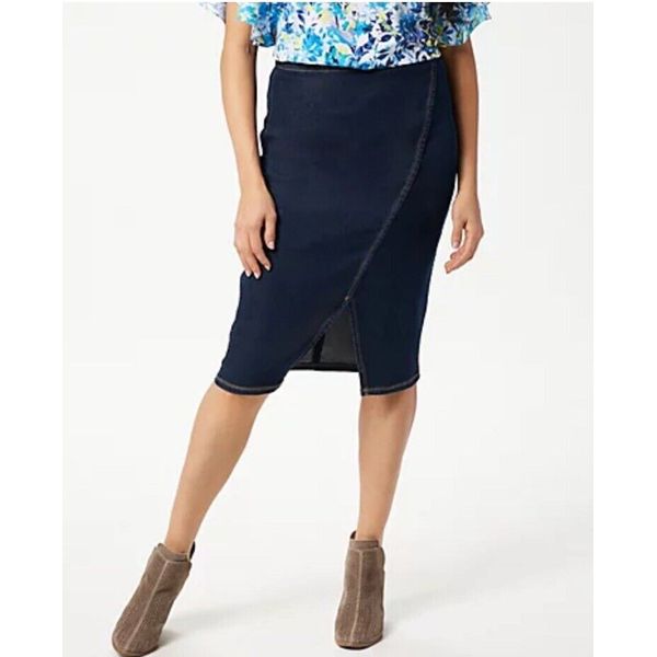 Du Jour Denim Skirt w/ Asymmetrical Seaming Detail Dark Indigo Reg 10 A347556