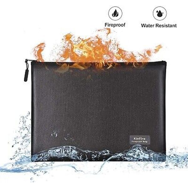 1832℉ Fire Proof money Bag 9x7 in. Fireproof Document Pouch Waterproof Safe Cash