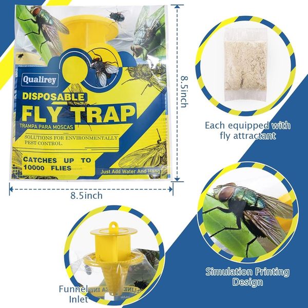 Qualirey Outdoor Hanging Fly Trap, Disposable Fly Killer Trap Bag Catcher 4 Bags