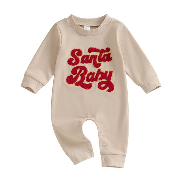 FYBITBO Infant Baby Boy Girl Clothing Santa Long Sleeve Jumpsuit Romper Onesie Cute Newborn Christmas Outfit Winter Clothes (Khaki-My first christmas baby outfit, 3-6 Months)