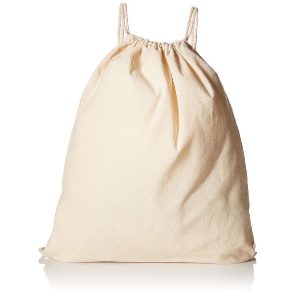 (12 Pack) 1 Dozen - Durable Cotton Drawstring Tote Bags (Natural)