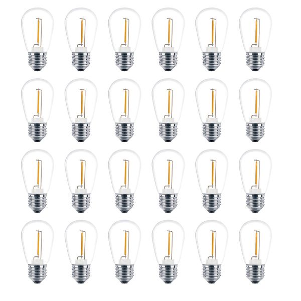 Meconard 24 Pack LED S14 Replacement Light Bulbs, Shatterproof Outdoor 1 Watt to Replace 11Watts String Incandescent Bulb, E26 Regular Medium Screw Base, 2200K Warm White, Non-Dimmable