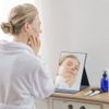 HORIUCHI MIRROR Napure 2-Way Folding Mirror (Navy), Makeup Mirror That Reflects Real Skin Color, Adjustable Height, Made in Japan