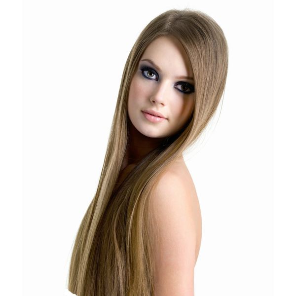 Tressmatch 16"-18" Thick to Ends Remy (Remi) Human Hair Clip in Extensions Light Brown (Color #8) 9 Pieces (Pcs) Full Head Set [Set Weight: 4.2oz/120grams