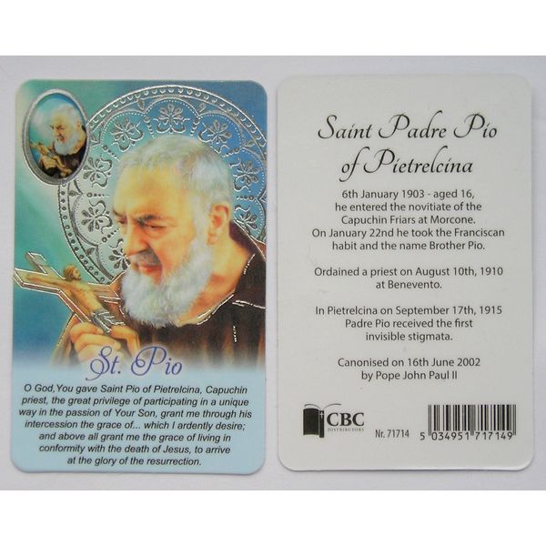 Saint Pio Prayer Card with Resin Drop Picture Medal