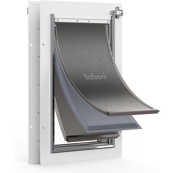 3-Flaps Pet Door for Interior and Exterior Doors, Steel Frame and Telescoping Tu