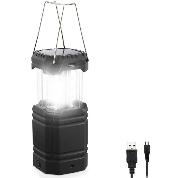 Mesqool Camping Lantern, Rechargeable Camping Lights with Solar, Hand Crank and USB Charger, Collapsible Tent Light with Handles, Portable Electric LED Light for Outdoor Camping and Tent