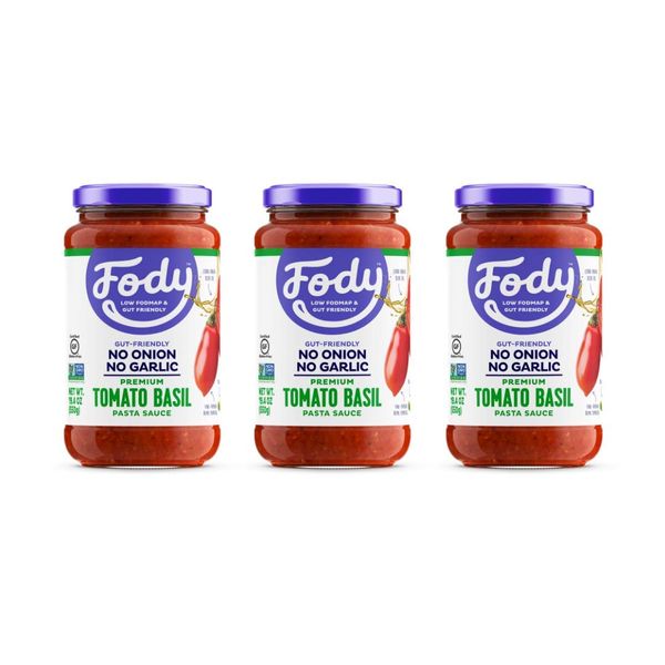 Fody Foods Tomato Basil Pasta Sauce, 19.4 Ounces, Low Fodmap Certified, Sensitive Recipe & Gut Friendly, Premium Quality Ingredients, Non-GMO, Pack of 3